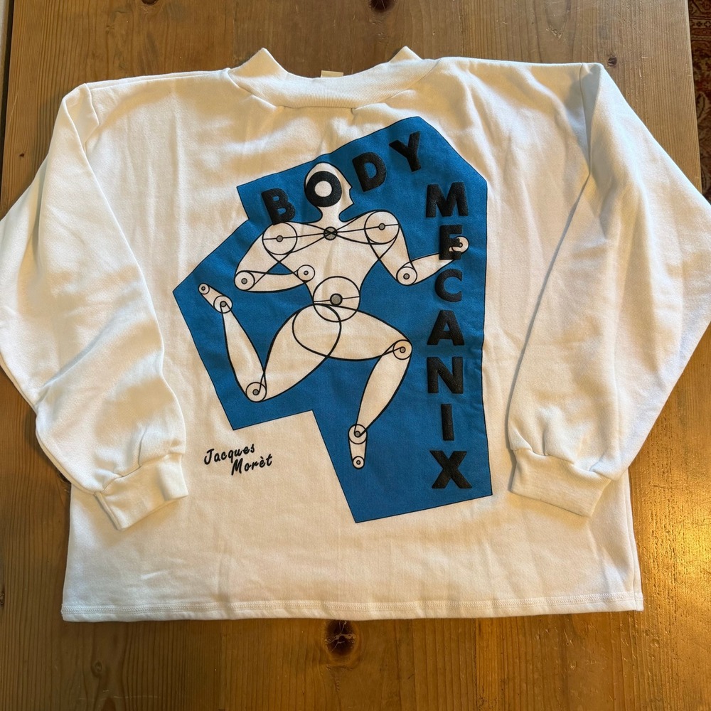 Vintage Jacques Moret Body Mecanix White Puff Print Sweatshirt Made in USA Large